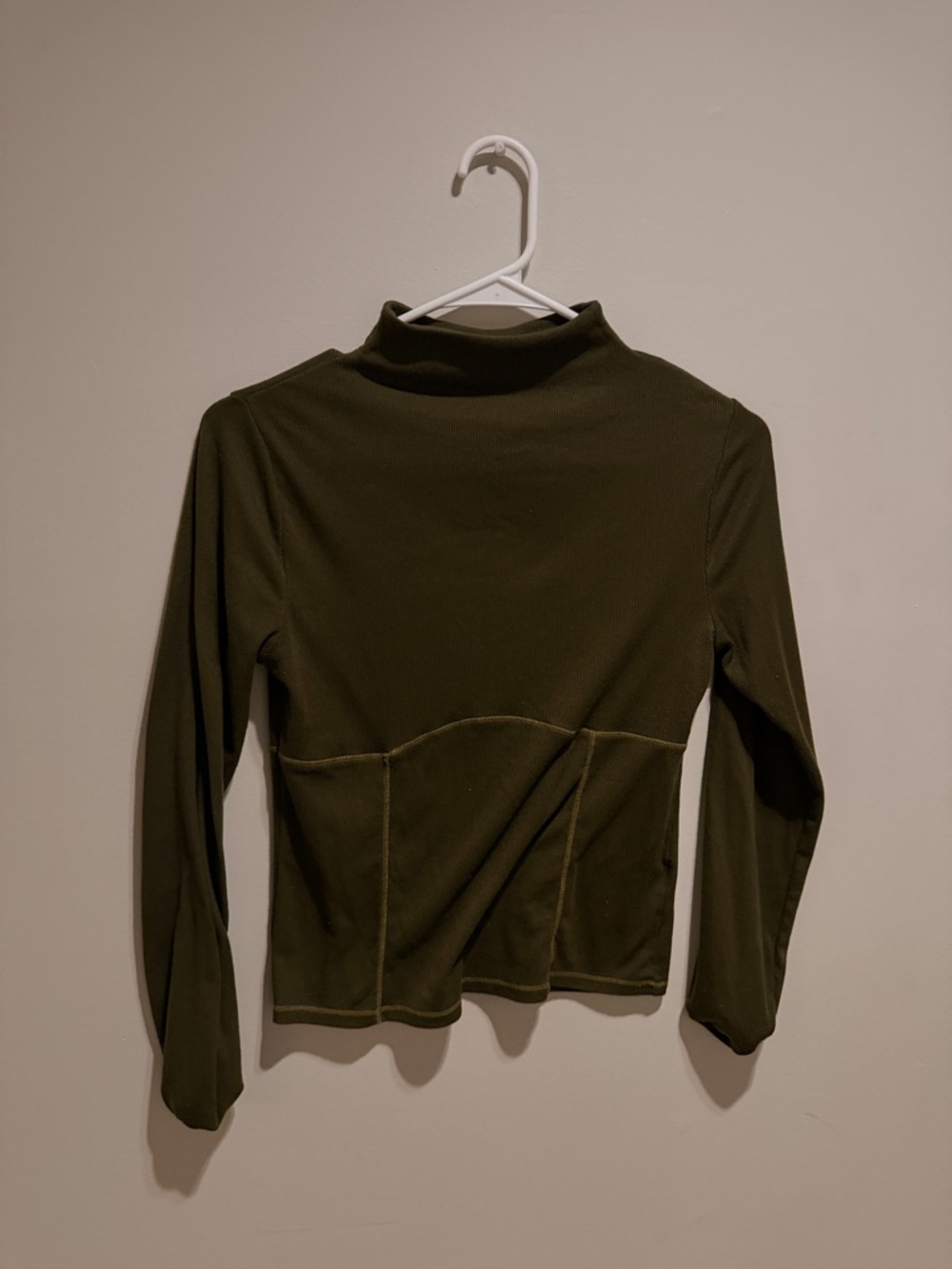 Women's Olive Green Mock Neck Long Sleeve Top
